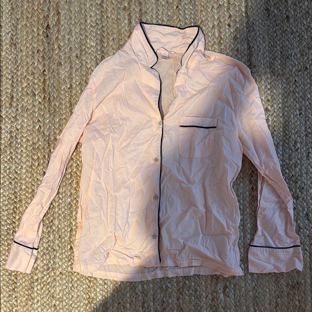 Women's Pink Button-Up Pj Top